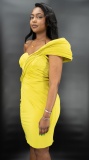 Dally Off Shoulder Raffle Yellow Dress